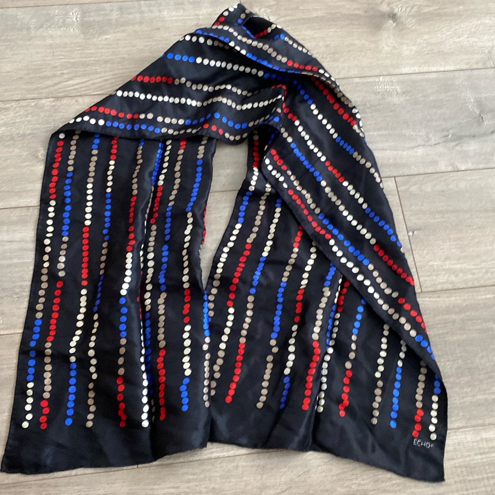 ECHO silk rolled hem scarf polka dots red blue beige black